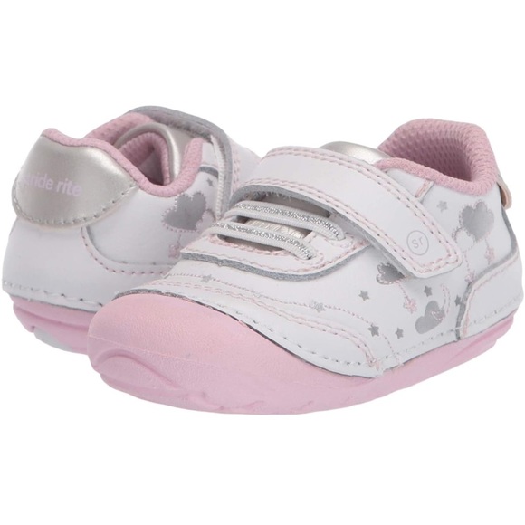 Stride Rite Baby Walker Shoes White Silver Velcro - Picture 1 of 6